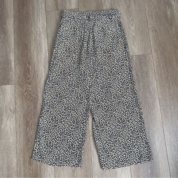 J. Crew 100% Silk Wide Leg Waist Tie Cropped Pant in Leopard Print Size 0 - Picture 6 of 11